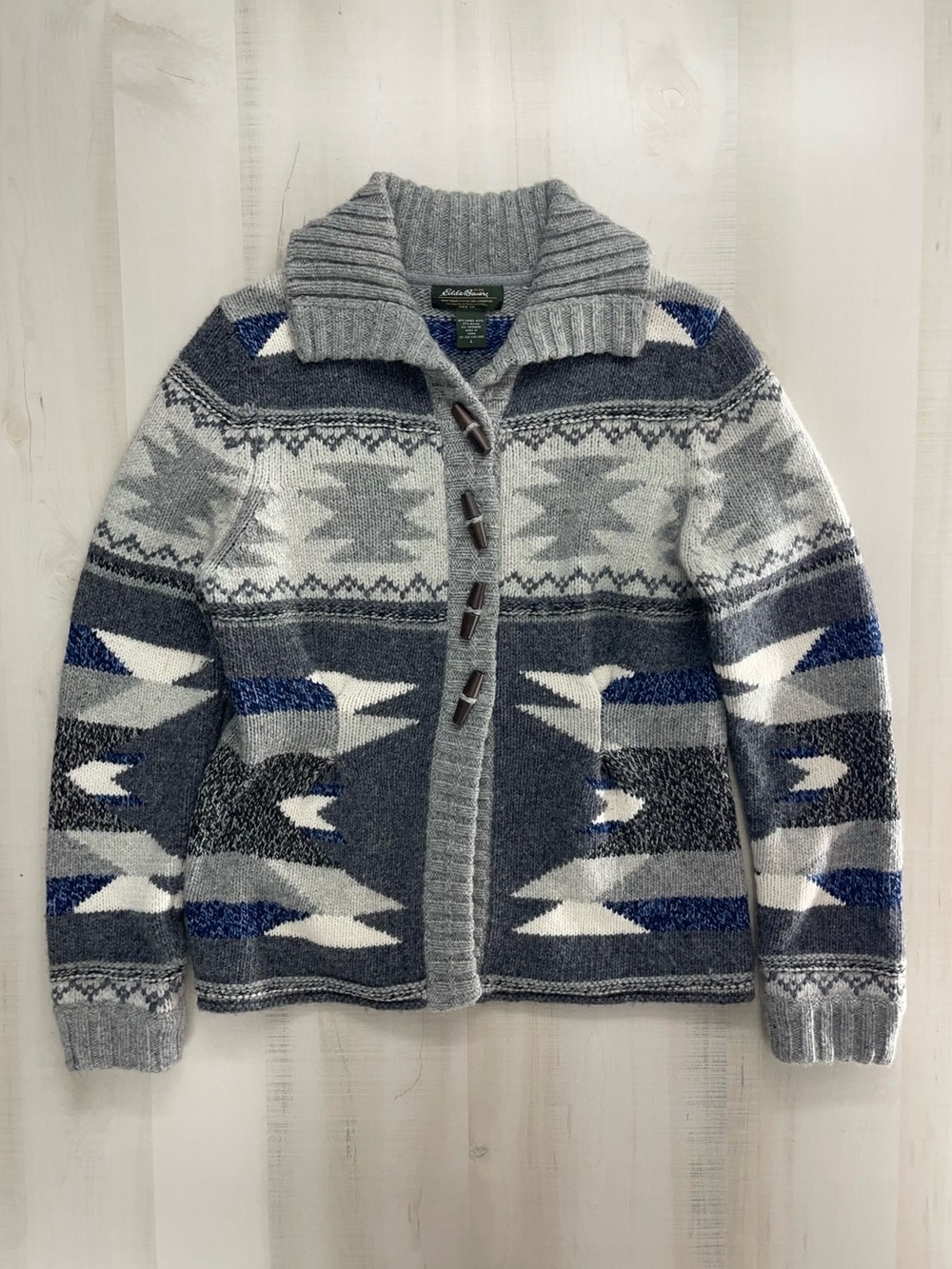 EDDIE BAUER women’s western knit cardigan sweater lambs wool cashmere L